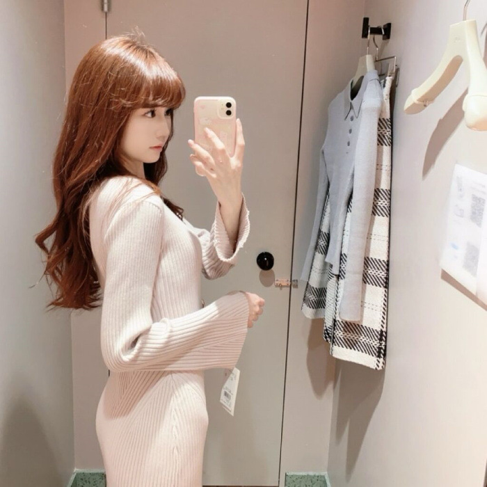 ニットワンピース ノーブルリブニットロングワンピース