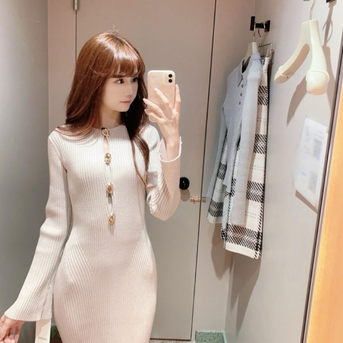 ニットワンピース ノーブルリブニットロングワンピース