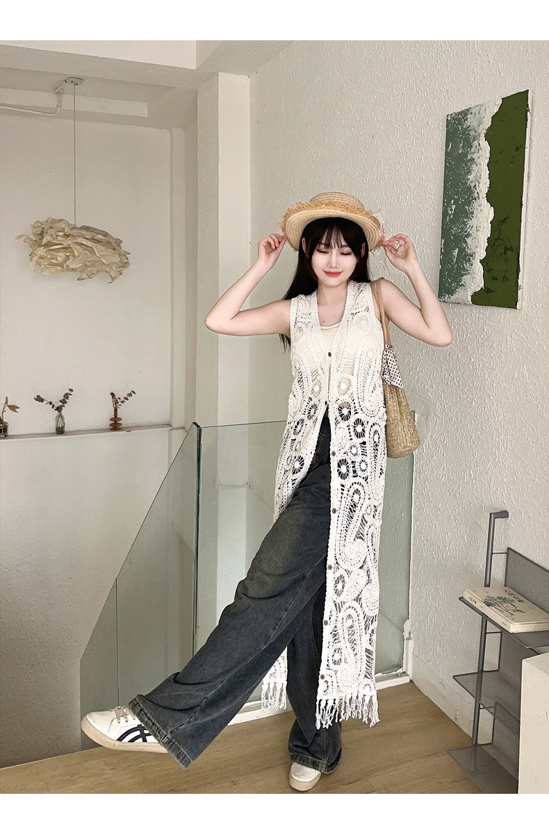花柄かぎ針編みニットワンピース