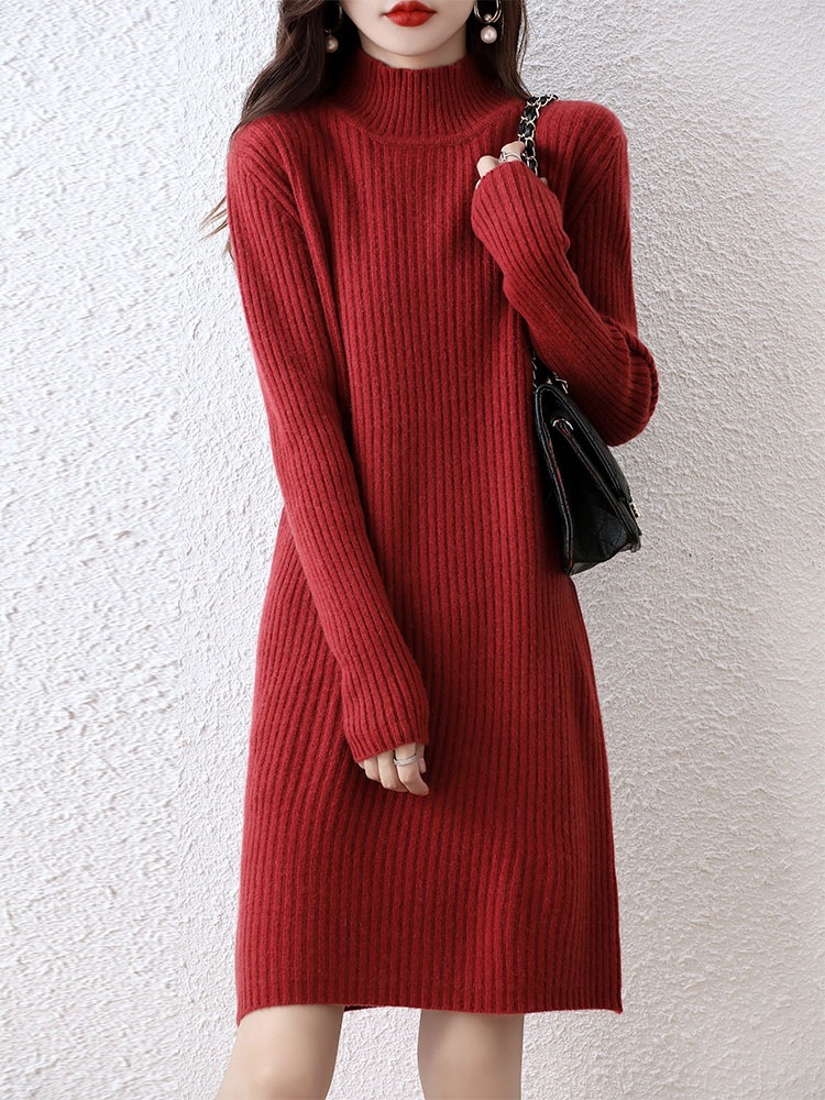 シンプル美シルエットタートルニットワンピース