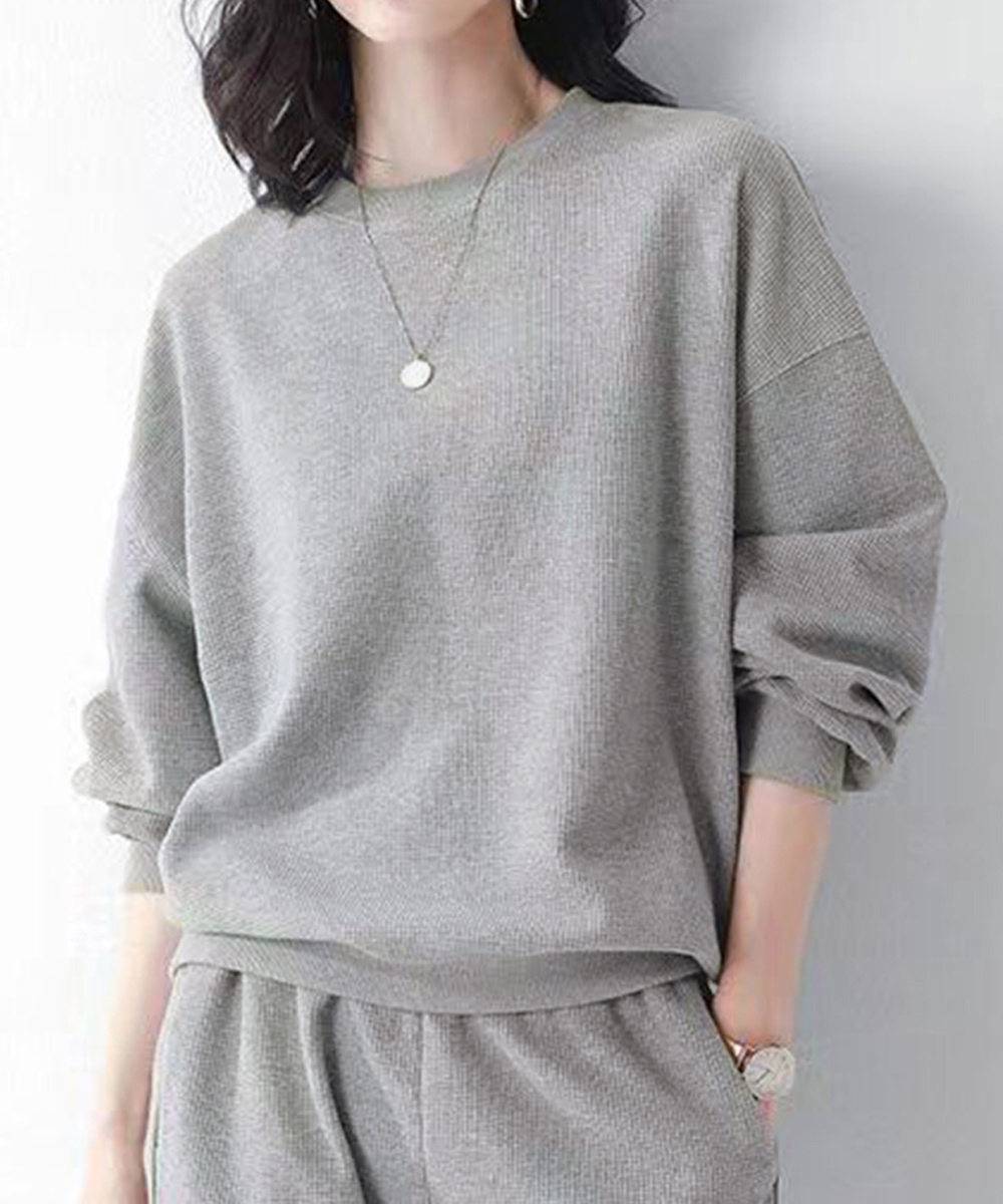 スウェット セットアップ ワッフル編み長袖スウェットセットアップ春秋