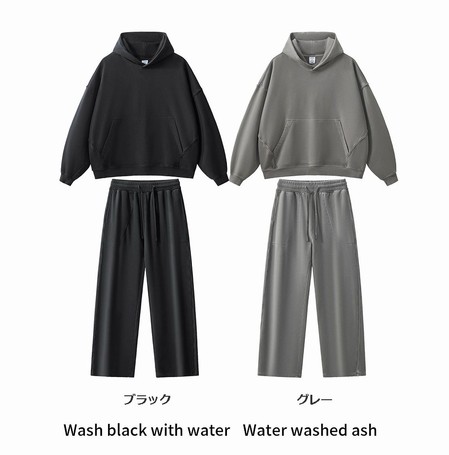 メンズ厚手水洗いヴィンテージスウェットグレー セットアップ上下組