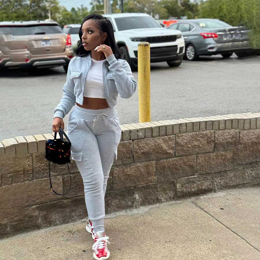 クロップド丈 切替スウェット セットアップ