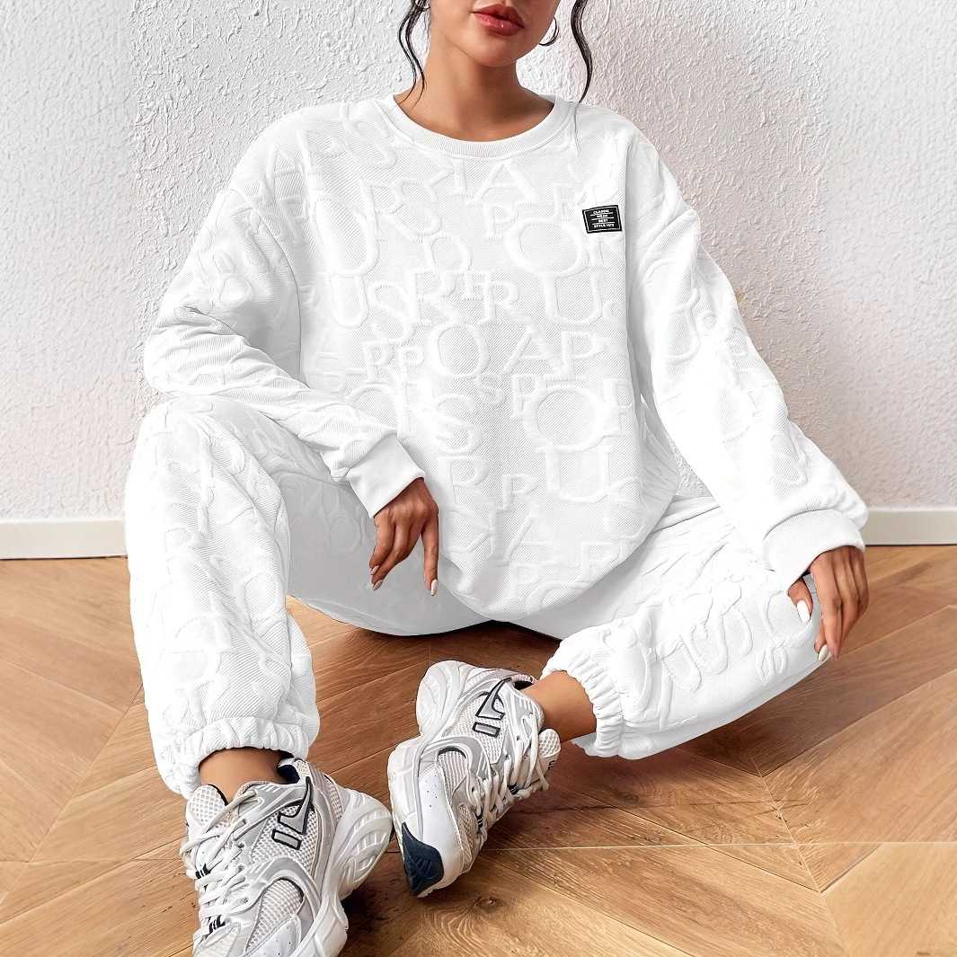 スウェット セットアップ ふわもこ総柄エンボスセットアップ