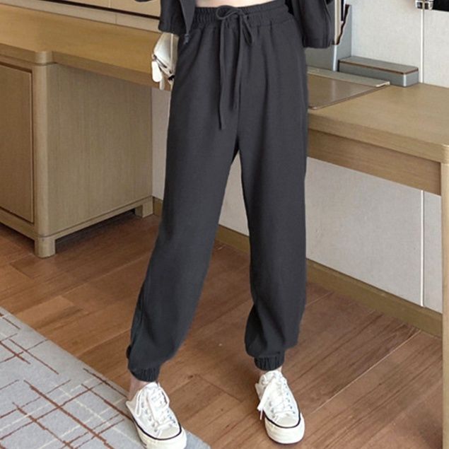 スウェットセッアップ黒スウェット三点セットレディース韓国風フード付き上下セット