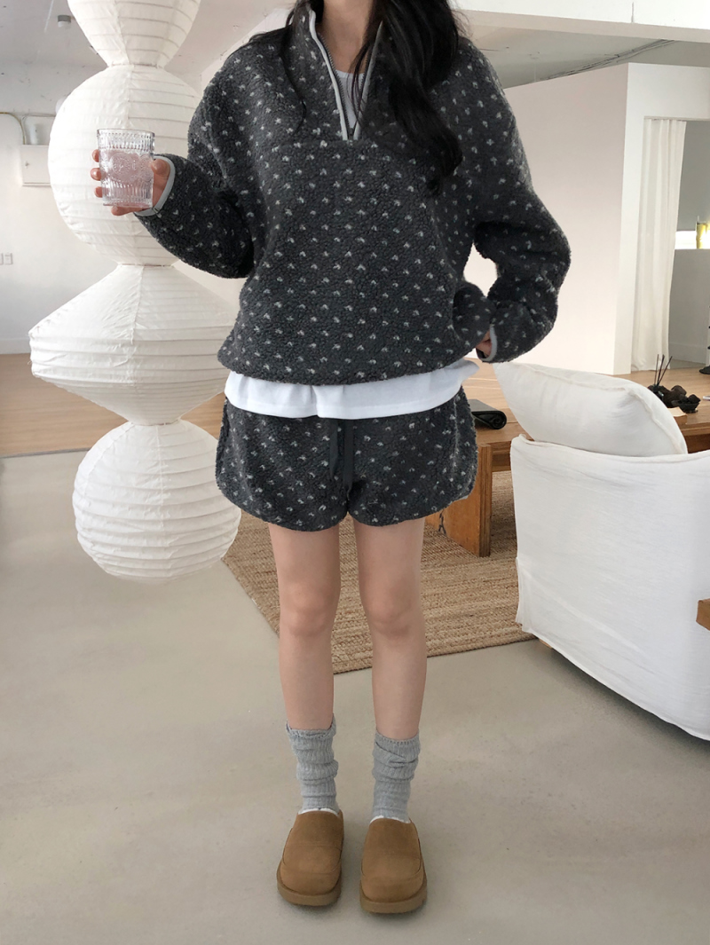 秋冬新作 可愛い花柄スタンドカラー ラムウール スウェット セットアップ