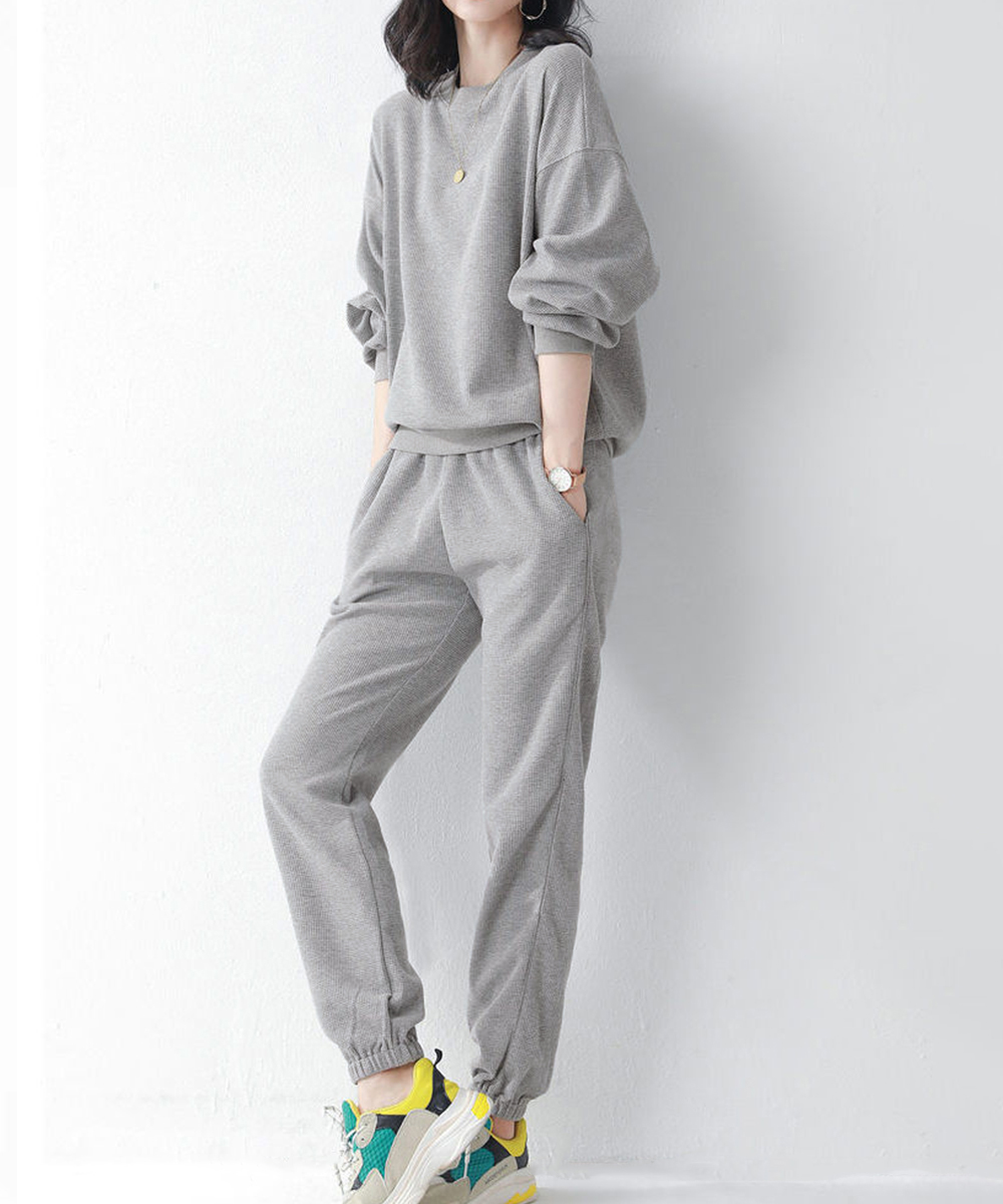 スウェット セットアップ ワッフル編み長袖スウェットセットアップ春秋