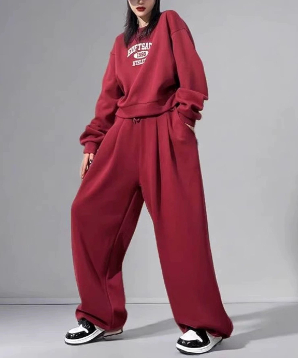 スウェット セットアップ 大学風文字印刷スウェット上下セット