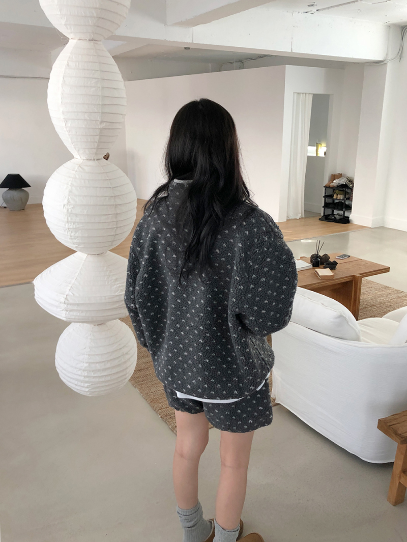 秋冬新作 可愛い花柄スタンドカラー ラムウール スウェット セットアップ