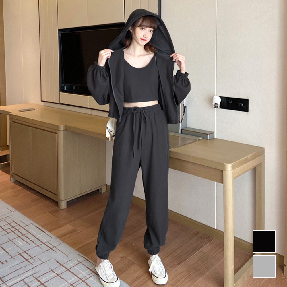 スウェット セットアップ スウェット三点セットレディース韓国風フード付き上下セット