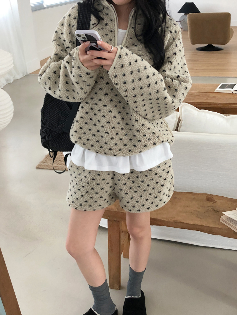 秋冬新作 可愛い花柄スタンドカラー ラムウール スウェット セットアップ