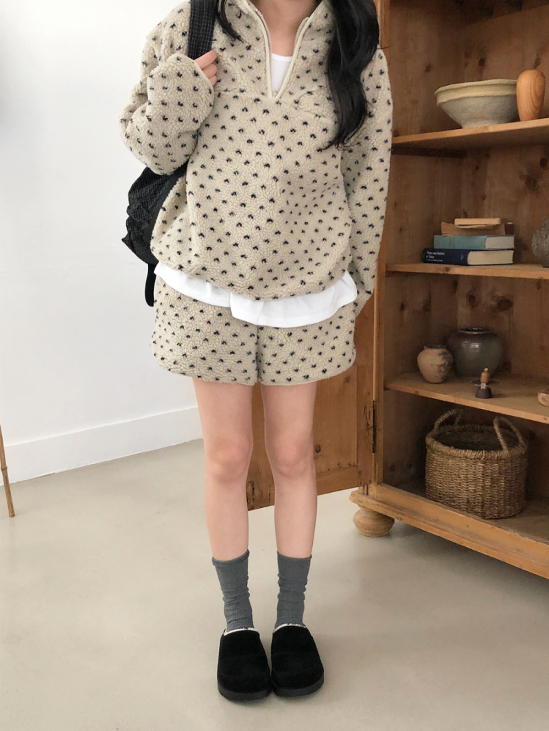 秋冬新作 可愛い花柄スタンドカラー ラムウール スウェット セットアップ