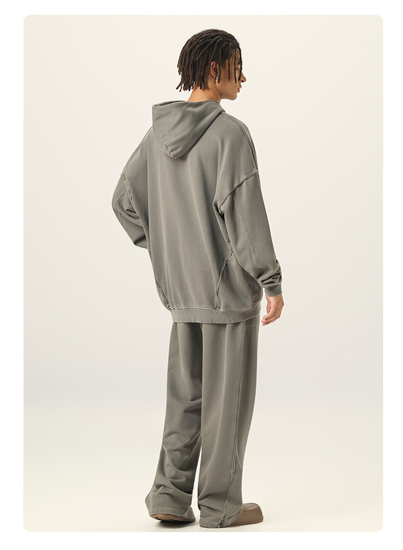 メンズ厚手水洗いヴィンテージスウェットグレー セットアップ上下組