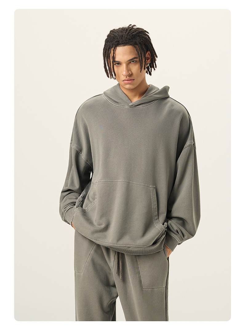 メンズ厚手水洗いヴィンテージスウェットグレー セットアップ上下組