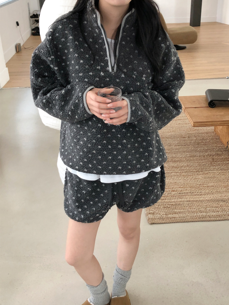 秋冬新作 可愛い花柄スタンドカラー ラムウール スウェット セットアップ