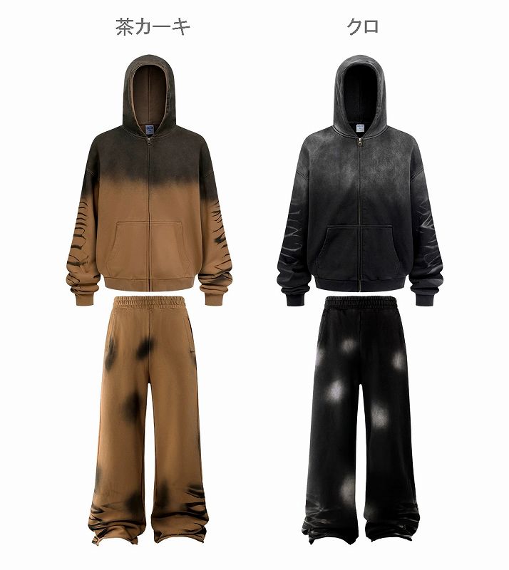 スウェット セットアップ 男女兼用 裏パイル ジップ パーカー ジョガー セットアップ 秋冬