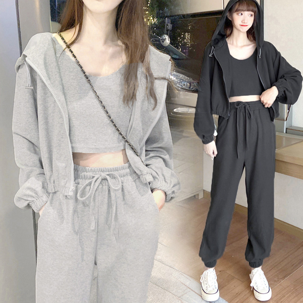 スウェット セットアップ スウェット三点セットレディース韓国風フード付き上下セット