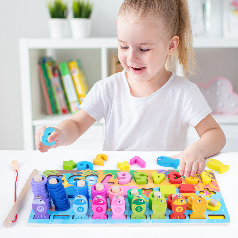知育玩具 魚と海の仲間たち数字と形合わせパズルボード