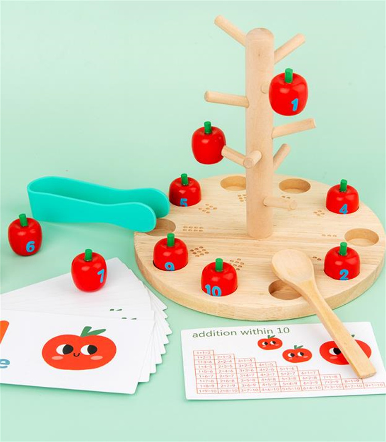 3歳から楽しむりんご狩り数学遊び　木製知育玩具