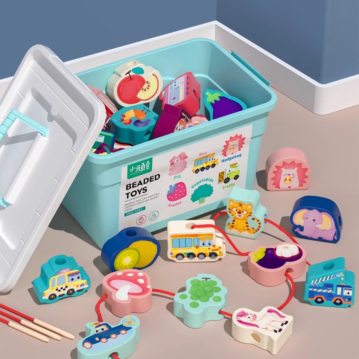 知育玩具 紐通し動物園ブロック