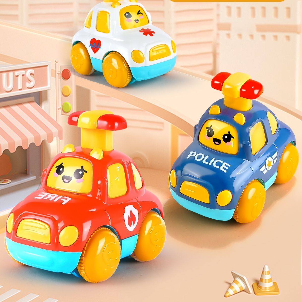 知育玩具 ぴゅんぴゅん走る！押して進む働く車