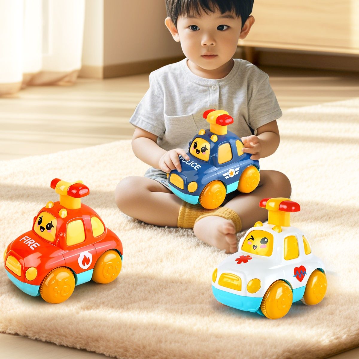知育玩具 ぴゅんぴゅん走る！押して進む働く車