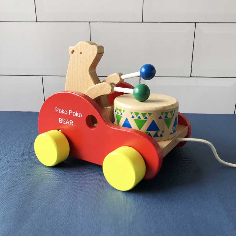 知育玩具 くまさんの太鼓ひき車