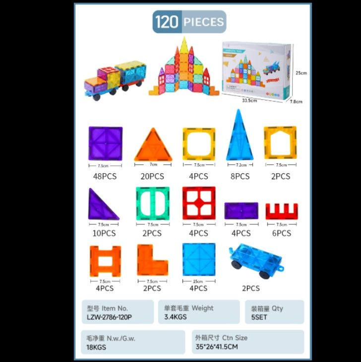 知育玩具 磁石でくっつく立体図形ブロック百二十個セット
