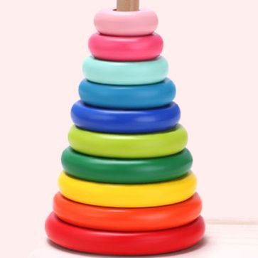 知育玩具 三本棒リング重ね木製積み重ね遊び
