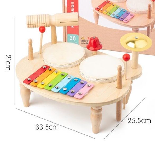 知育玩具 3歳から始める木製音楽台 太鼓と鉄琴セット