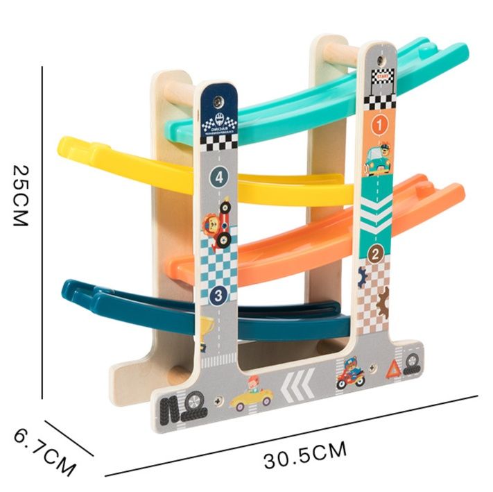 知育玩具 木製四段坂道レーシングカー走行台 3歳
