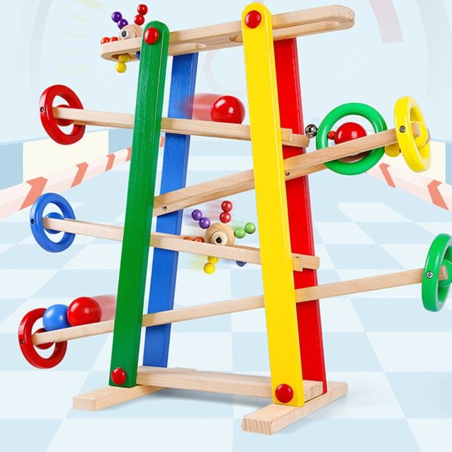 知育玩具 木製ころころスロープ転がし遊び玩具 4歳