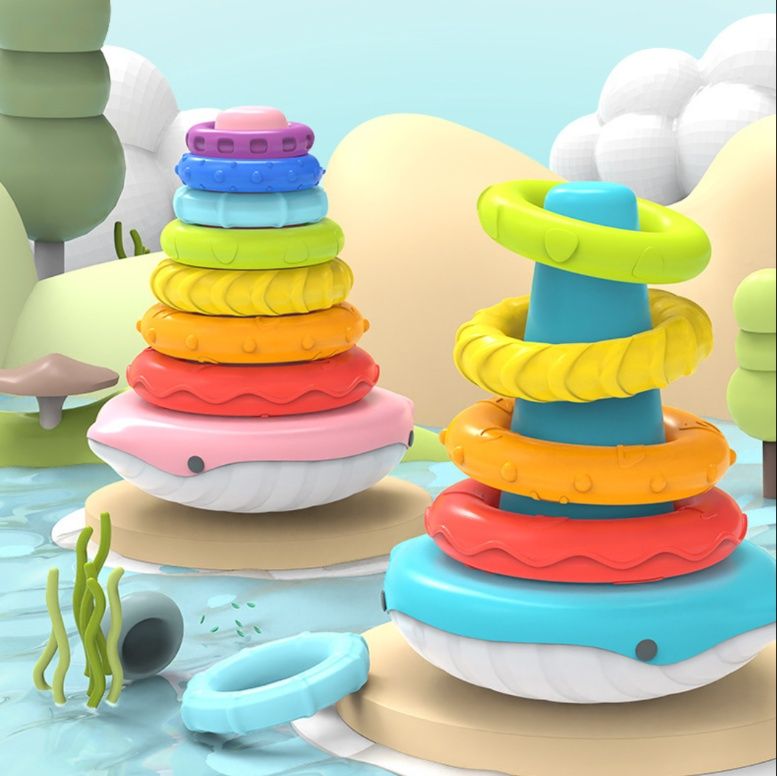 知育玩具 虹色重ね輪投げタワー積み木セット