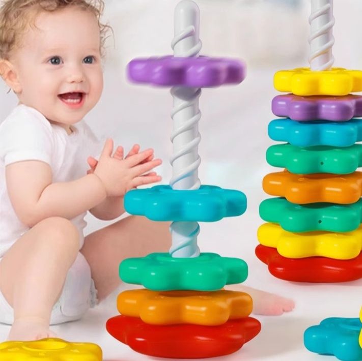 知育玩具 くるくる回転花形積み重ねタワー