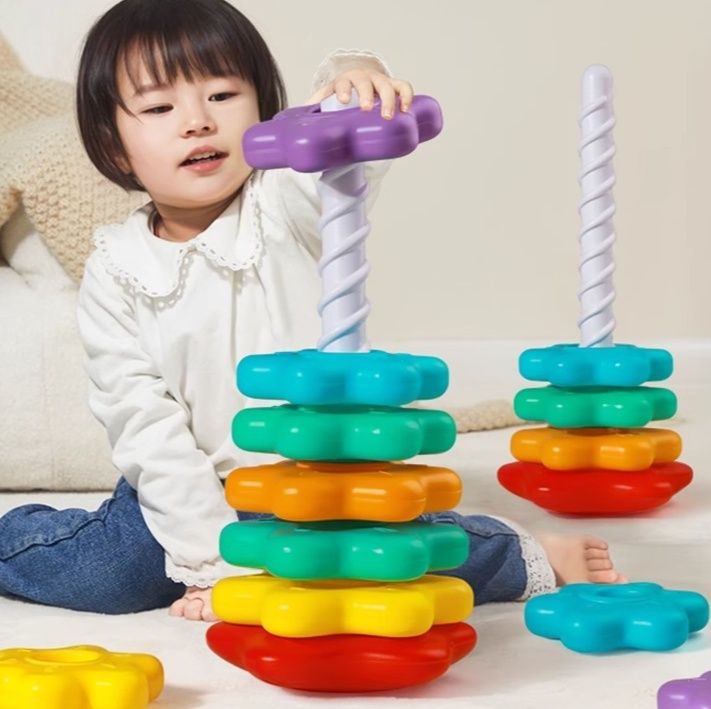 知育玩具 くるくる回転花形積み重ねタワー