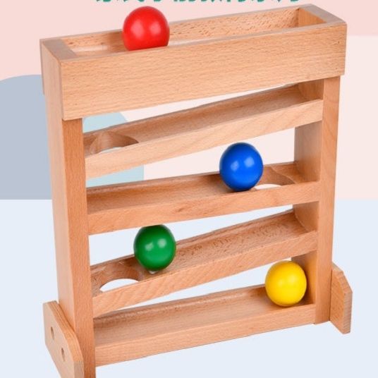 知育玩具 木製玉転がし追いかけ遊び四段スロープ