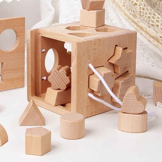 知育玩具 木製図形合わせ積み木ボックス