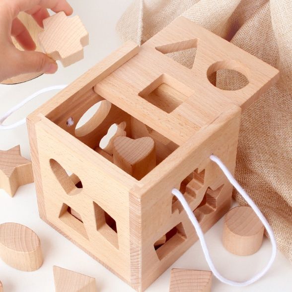 知育玩具 木製図形合わせ積み木ボックス