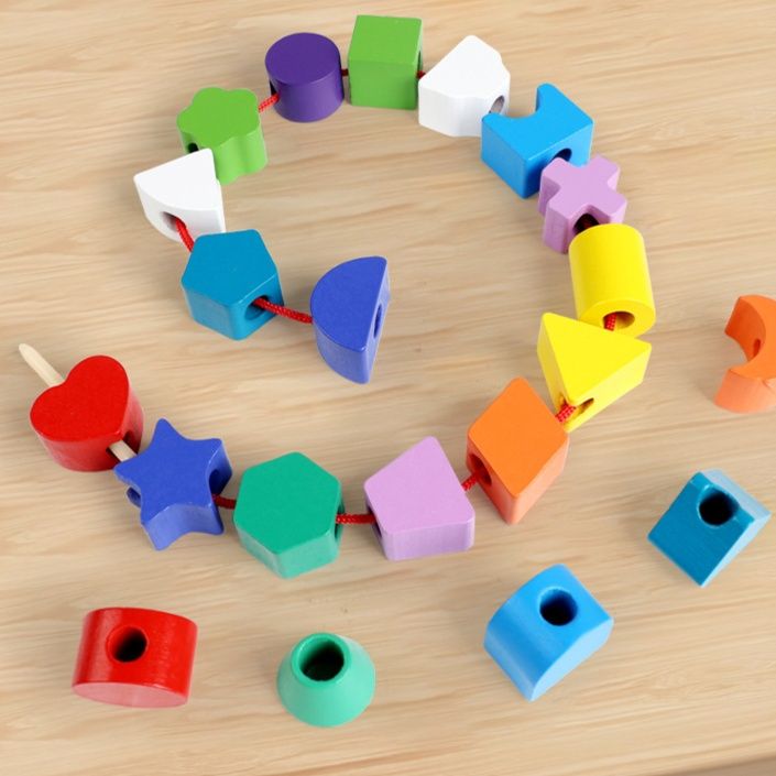 知育玩具 形あわせと紐通し二段階学習木製知育セット