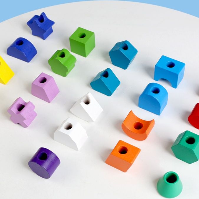 知育玩具 形あわせと紐通し二段階学習木製知育セット