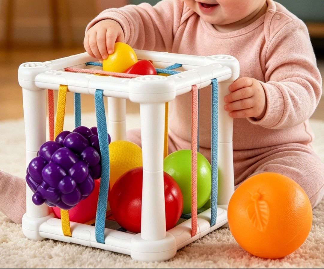 知育玩具 0歳児のためのボール入れ感覚遊びキューブ
