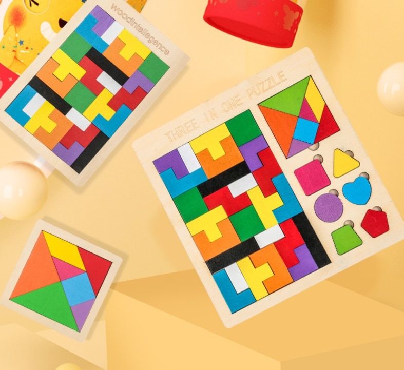 知育玩具 木製3種パズルセット 図形合わせ5歳向け知育玩具