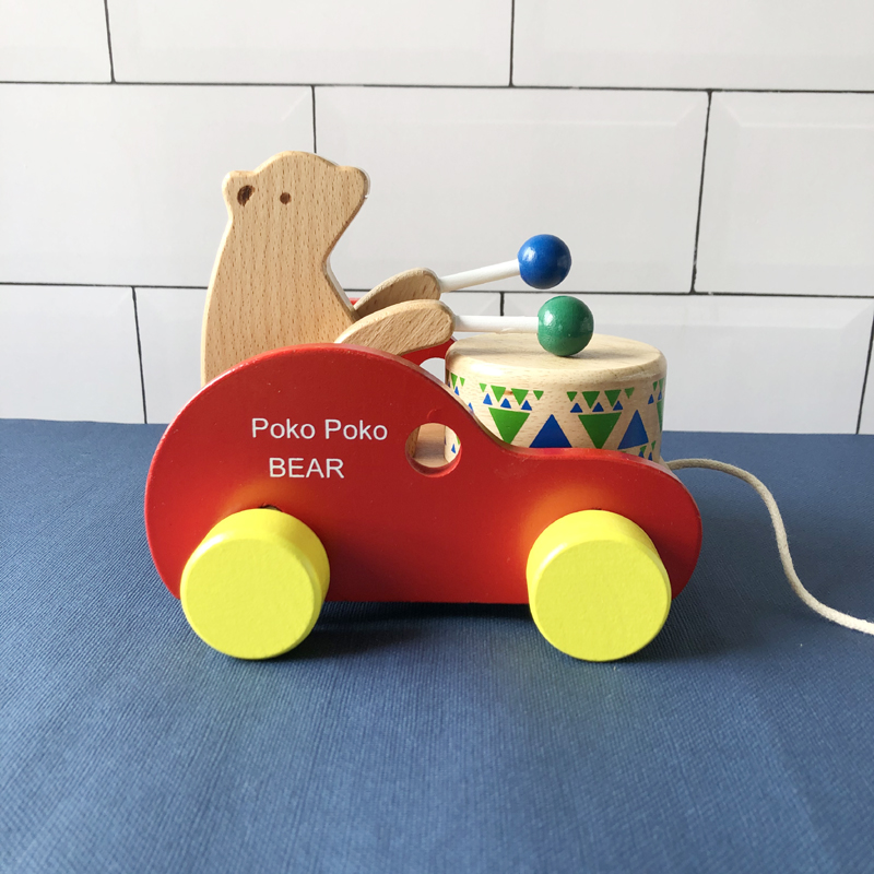 知育玩具 くまさんの太鼓ひき車