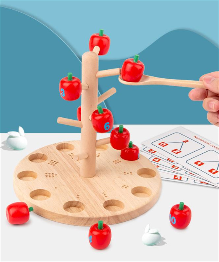 3歳から楽しむりんご狩り数学遊び　木製知育玩具
