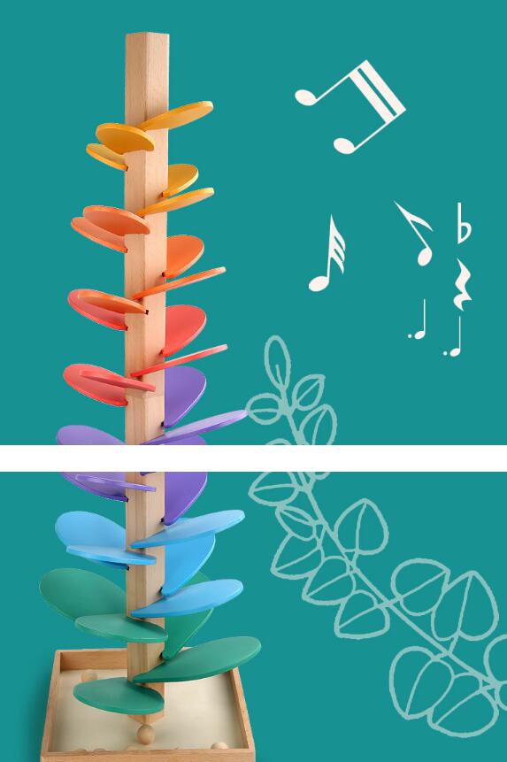 木製ビー玉転がし虹色音楽樹　知育玩具