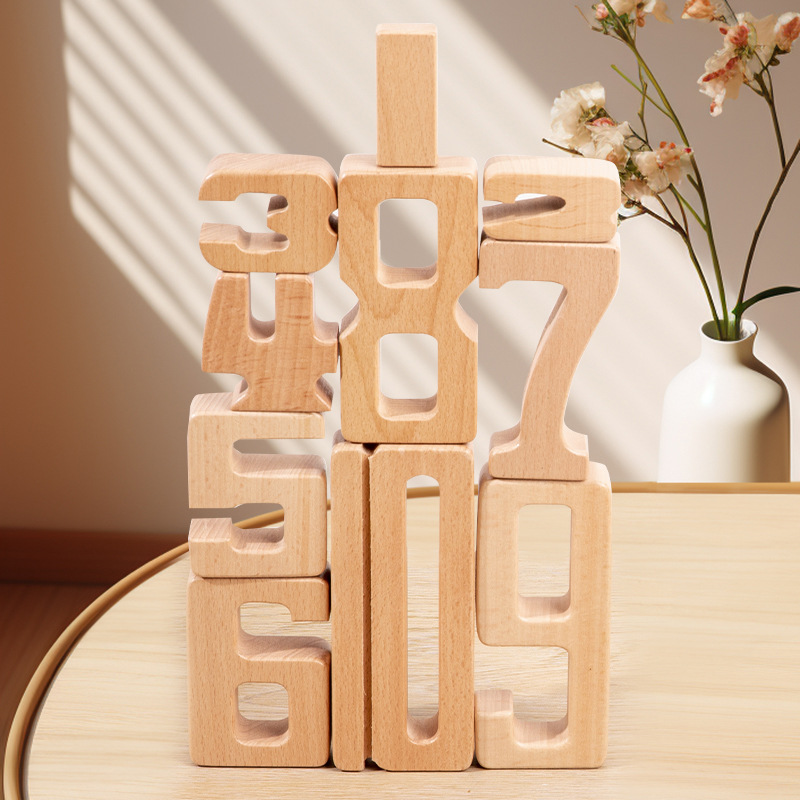 知育玩具 天然木の数字ブロック積み木