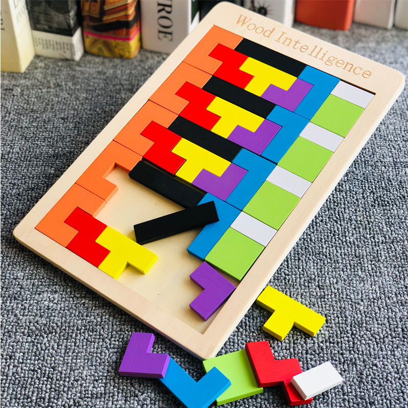 知育玩具 木製テトリス型パズル組み立てボード