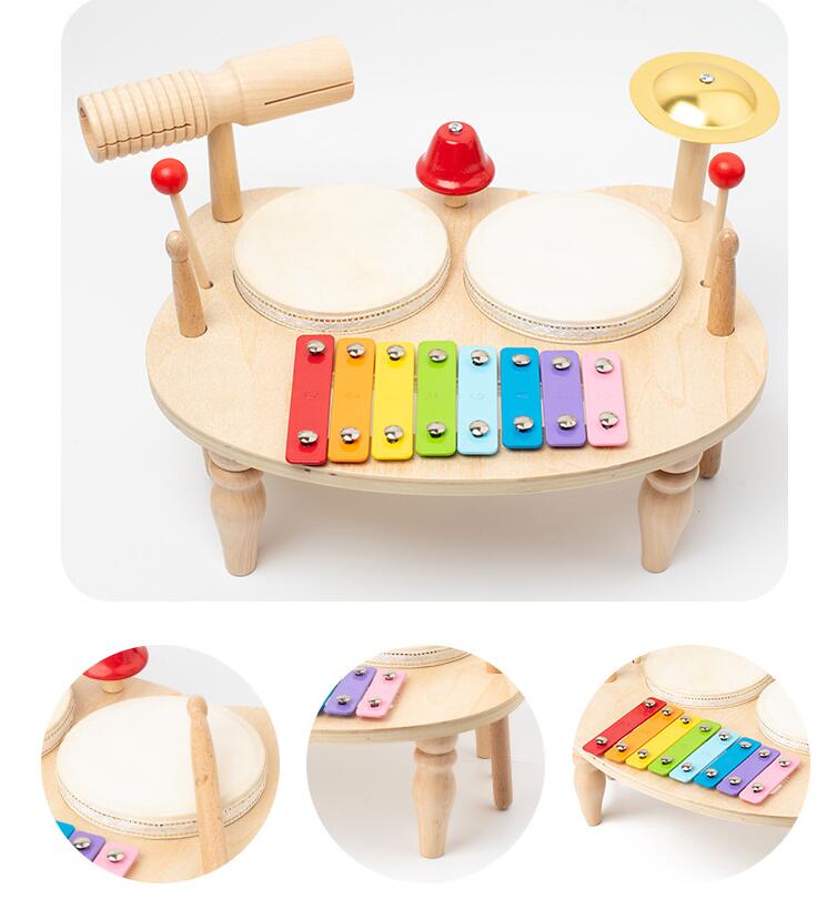 知育玩具 3歳から始める木製音楽台 太鼓と鉄琴セット