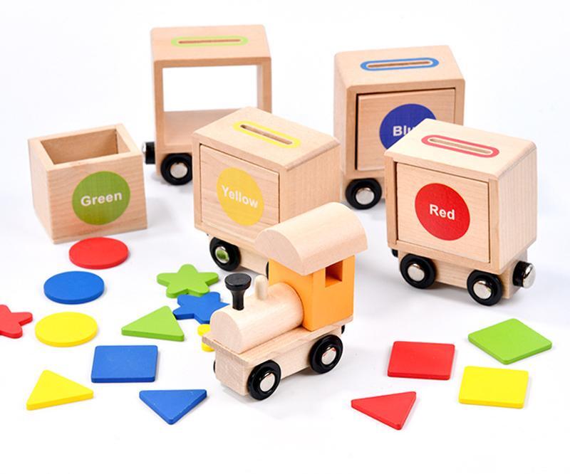 3歳からの木製電車 形合わせ知育玩具 色彩認識おもちゃ