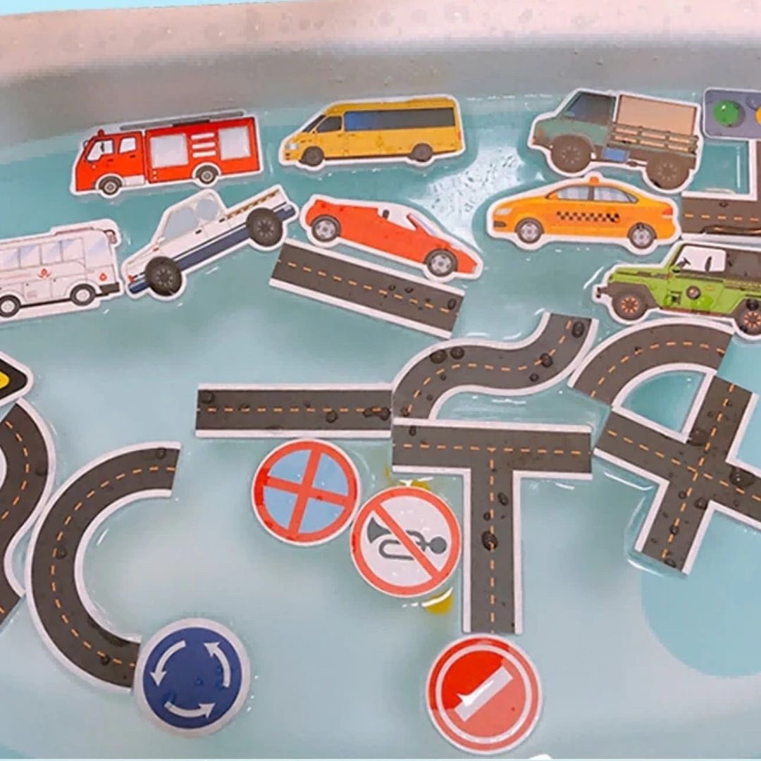 3歳からのお風呂用道路と車のはり絵　知育玩具